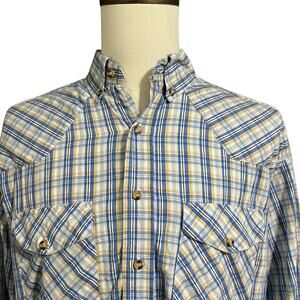 Crazy Cowboy Men's 100% Blue Plaid Western Rodeo Long Sleeve Button Down Sz L